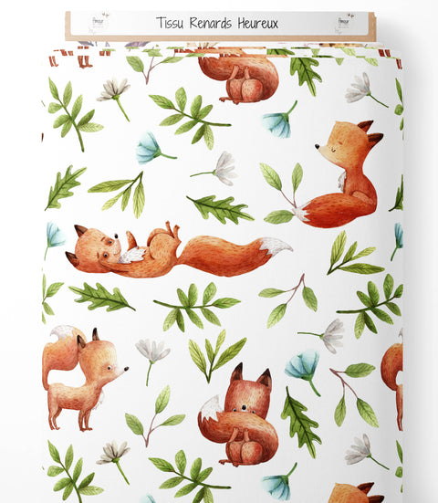 Hochwertiger Baumwollstoff - Happy Foxes