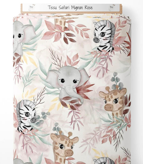 Tissu coton - Safari mignon rose