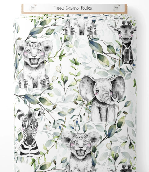 Tissu coton - Savane feuilles