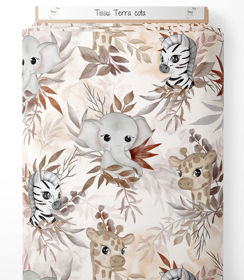 Tissu coton - Safari mignon terra cota