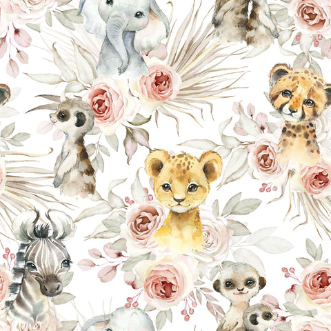 Tela de algodón premium - Animales de la selva bohemia