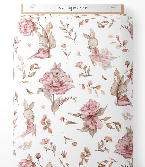 Tissu coton - Lapins rose