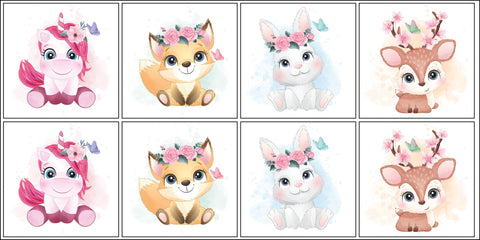 Panneaux coton 12/12cm (lot de 8) - Forêt féérique