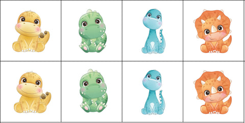 Panneaux coton 12/12cm (lot de 8) - Dinosaures mignons