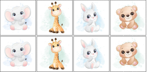 Panneaux coton 12/12cm (lot de 8) - Bébés animaux