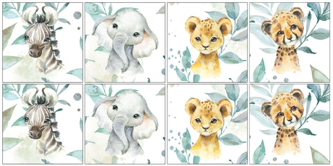 Panneaux coton 12/12cm (lot de 8) - Jungle bleu