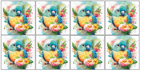 Panneaux coton 12/12cm (lot de 8) - Perroquet