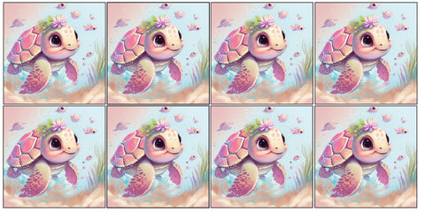 Panneaux coton 12/12cm (lot de 8) - Tortue rose