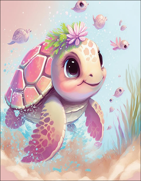 Panneau de tissu coton 75/100cm - Tortue rose