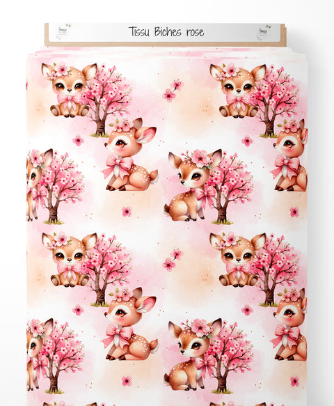 Tissu coton - Biches rose