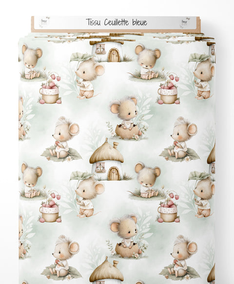Tissu coton - Ceuillette bleue
