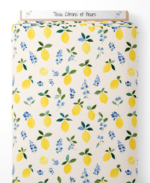 Tissu coton - Citrons et fleurs