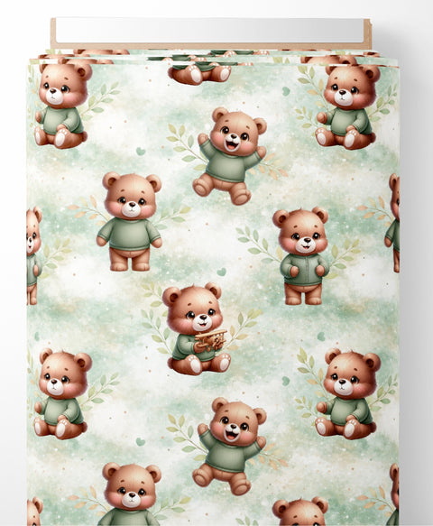 Tissu coton - Ours vert