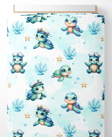 Tissu coton - marin tortue