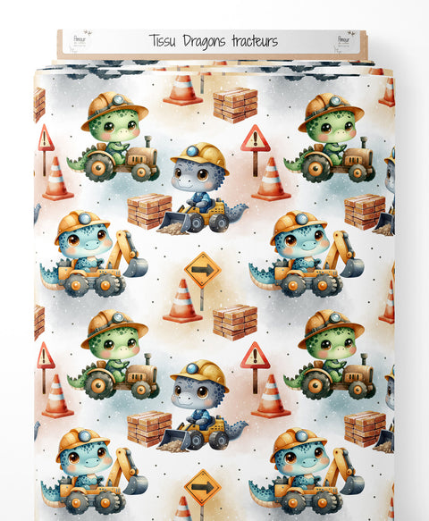 Tissu coton - Dragons tracteurs