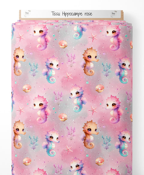 Tissu coton - Hippocampe rose