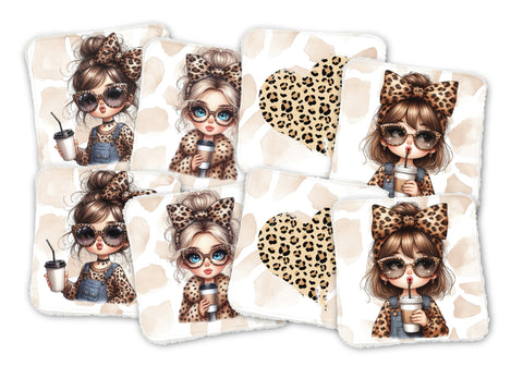 Panneaux coton 12/12cm (lot de 8) - Filles léopard