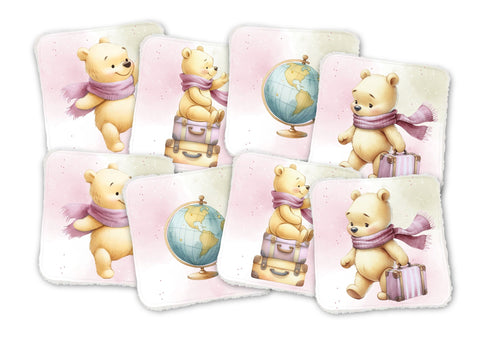 Panneaux coton 12/12cm (lot de 8) - Ours rose