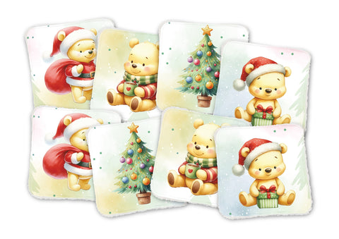 Panneaux coton 12/12cm (lot de 8) - Ours Noël