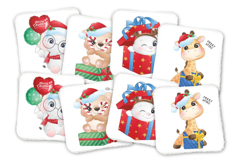 Panneaux coton 12/12cm (lot de 8) - Animaux Noël