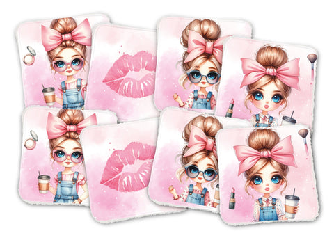 Panneaux coton 12/12cm (lot de 8) - Pink Girls