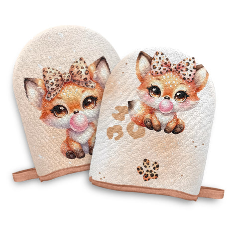 Panneaux éponge gants de toilette (lot de 4) - Renard léopard