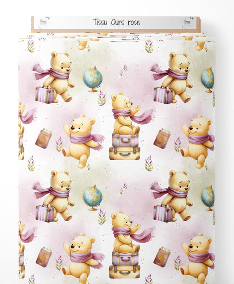 Tissu coton - Ours rose