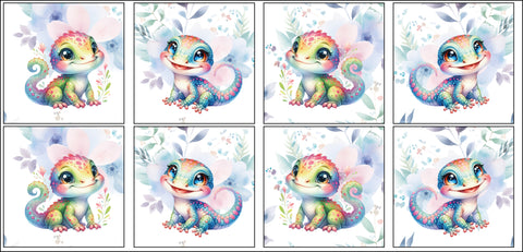 Panneaux coton 12/12cm (lot de 8) - Geckos