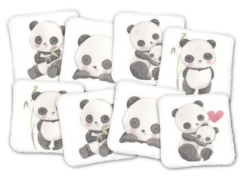 Paneles de algodón 12/12cm (juego de 8) - Pandas