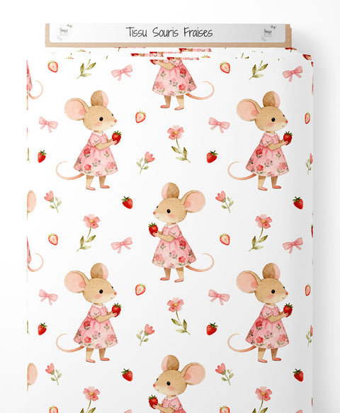 Tissu coton - Souris Fraises