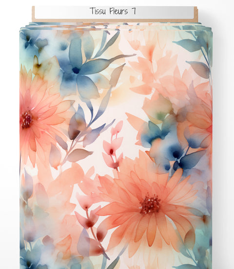 Tissu coton premium - Fleurs aquarelle 3