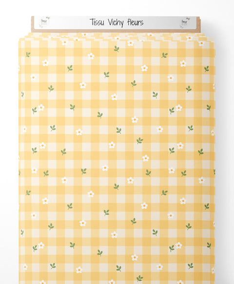 Tissu coton - Vichy fleurs