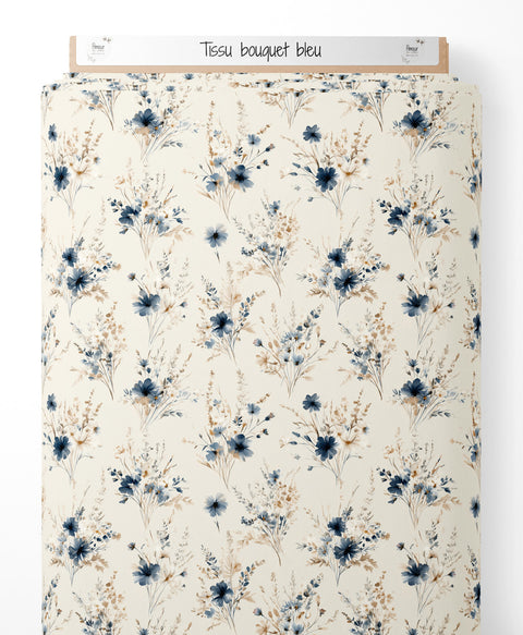 Tissu coton - bouquet bleu