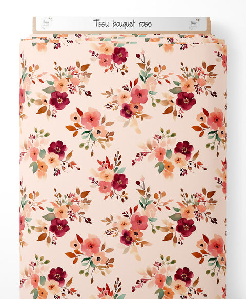 Tissu coton - Bouquet rose