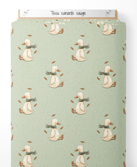 Tissu coton - Canards sauge