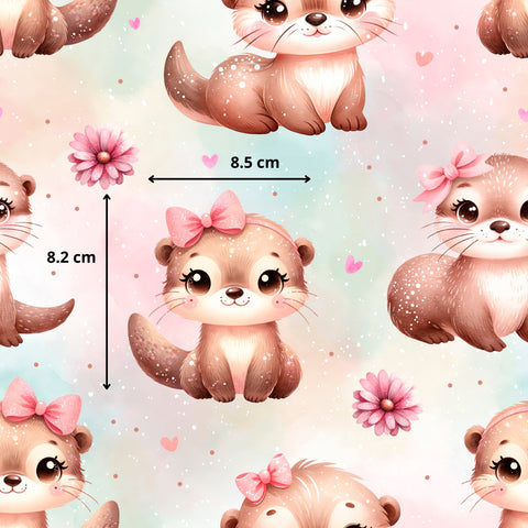 Tissu coton - Loutre rose
