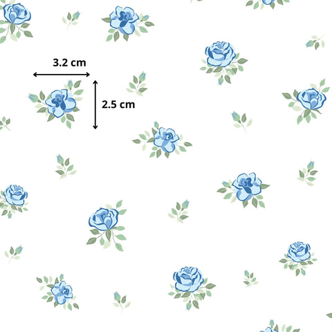 Tissu coton - Roses bleues