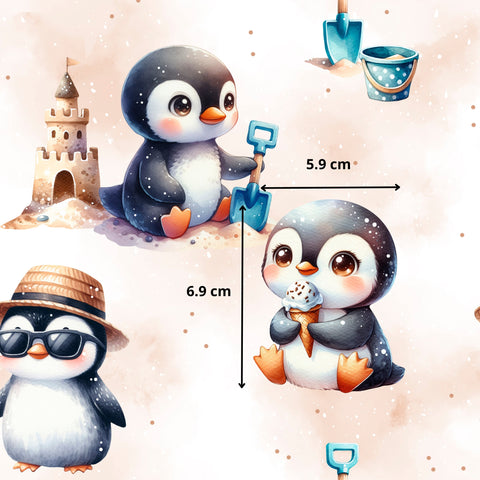 Tissu coton - Pingouin plage
