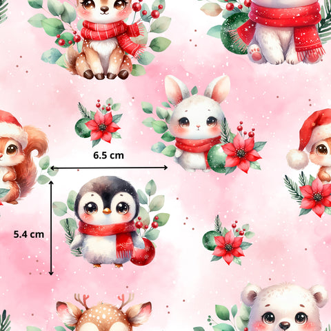 Tissu coton - Forêt Noël rose
