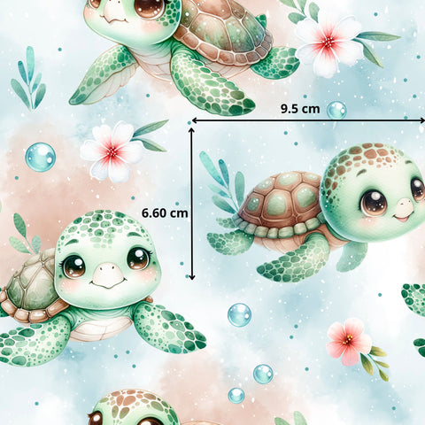 Tissu coton - Tortues mignonnes