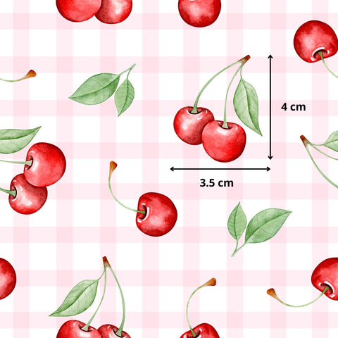 Tissu coton - Cerises sur Vichy rose