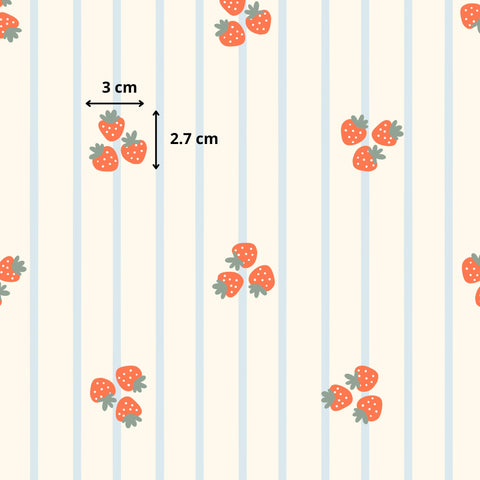 Tissu coton - Fraises sur rayures