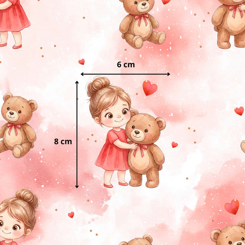 Tissu coton - Fille ours