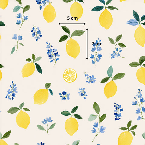 Tissu coton - Citrons et fleurs