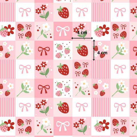 Tissu coton - Fraises patchwork