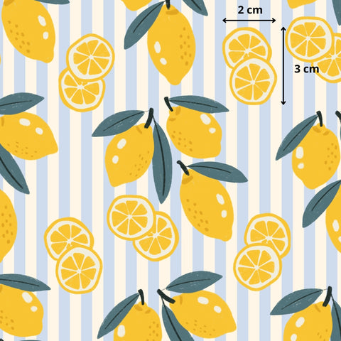 Tissu coton - citrons sur rayures