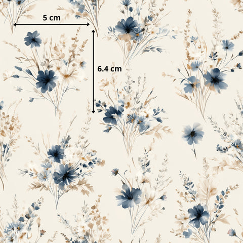 Tissu coton - bouquet bleu