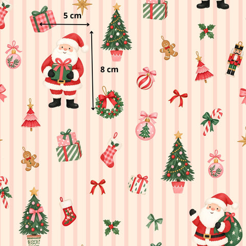 Tissu coton - Père noël rayures