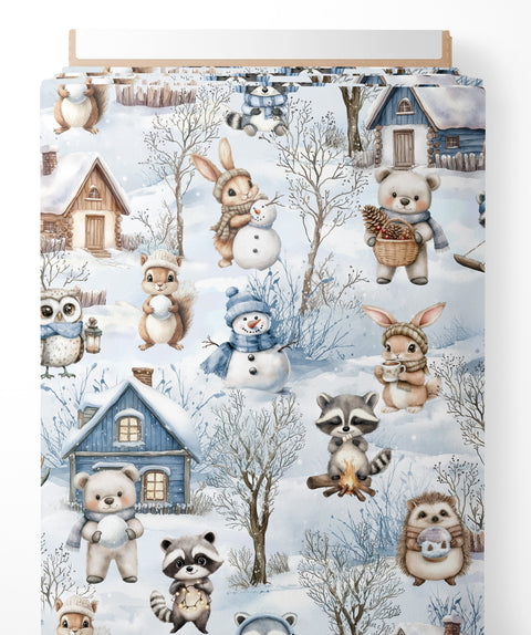 Tissu coton premium - Animaux neige