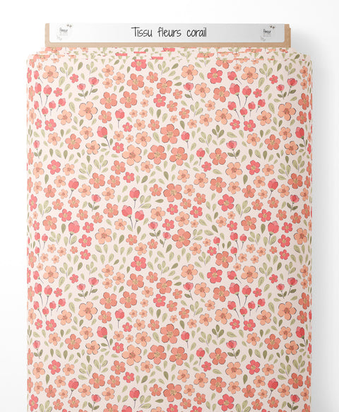 Tissu coton - Fleurs corail